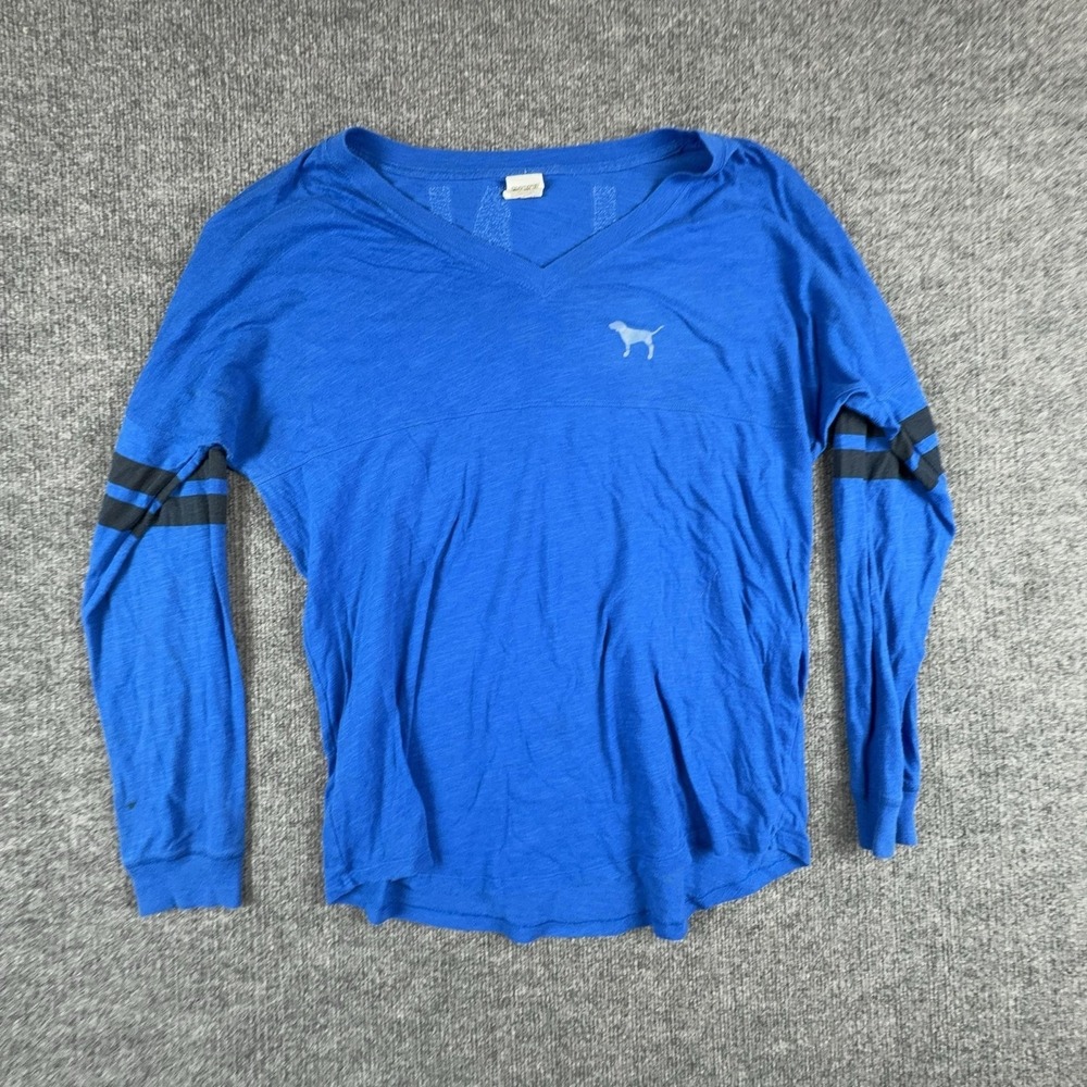Y2K PINK Victoria's Secret Shirt Womens Medium Blue Sequin Pink V Long Sleeve